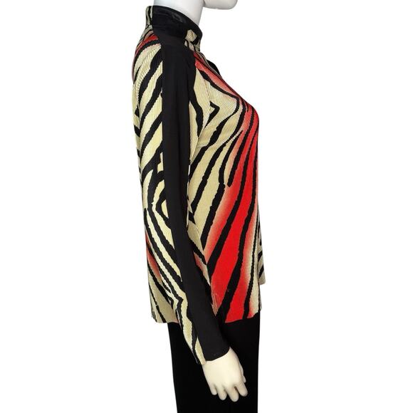 Vintage Jamie Sadock Firework Beige/Red/Black Striped Long Sleeve Golf Top sz M - Picture 6 of 10